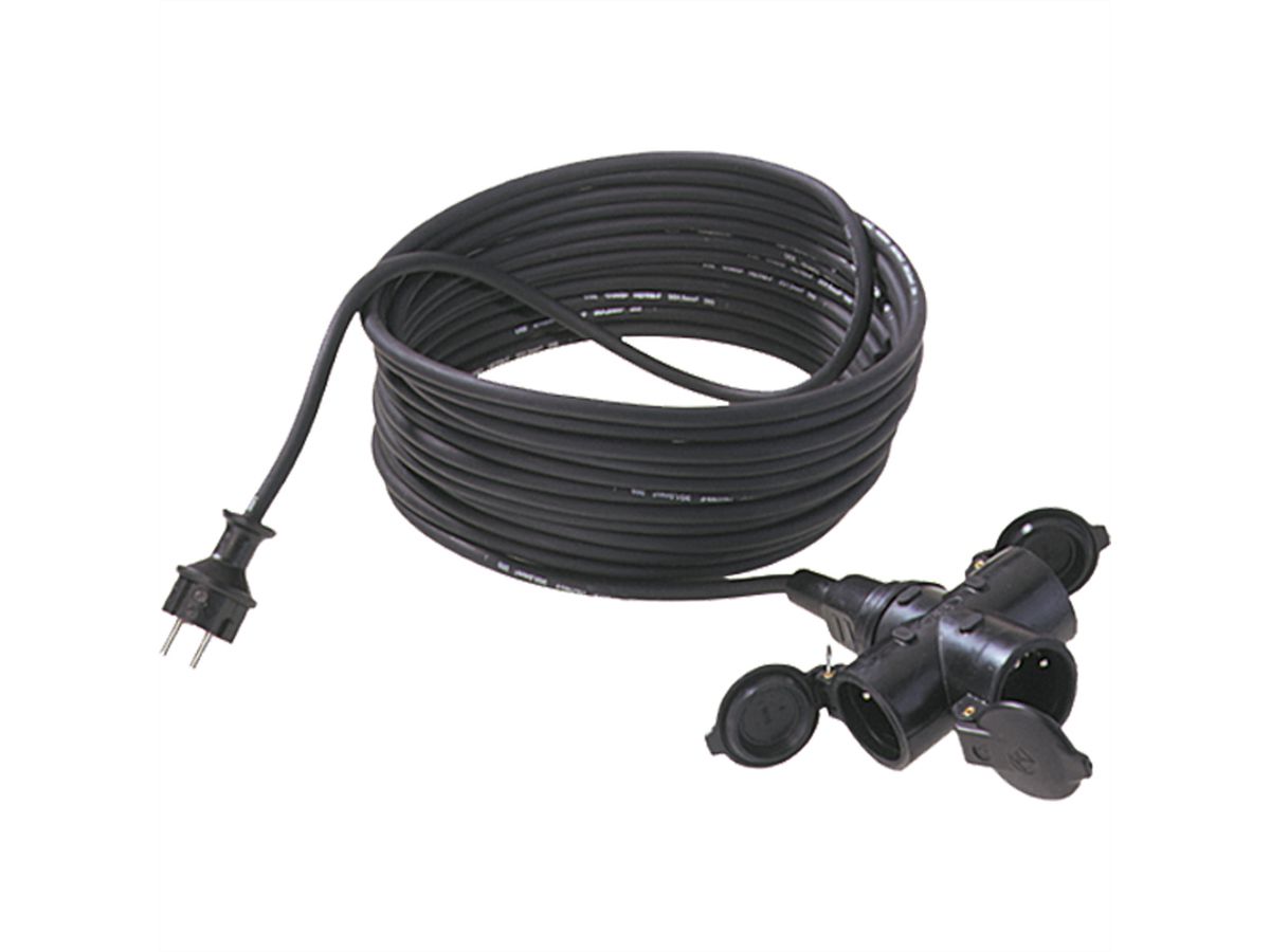 BACHMANN Extension 3G1,5mm², 3x, H07RN-F Gummi/Neopren 3fach, schwarz, 10 m