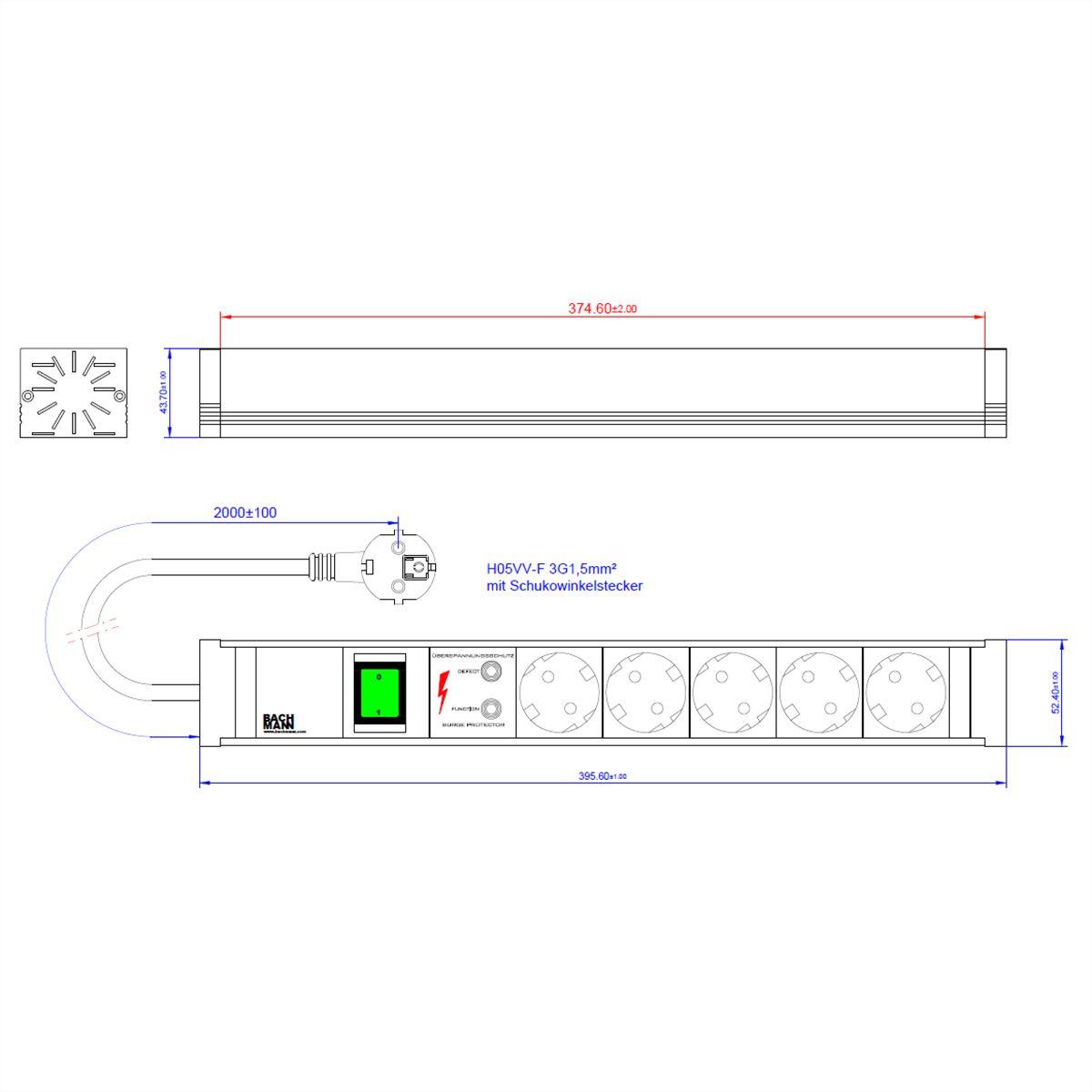 BACHMANN CONNECT LINE 5xSchutzkontakt, Schalter ÜSS