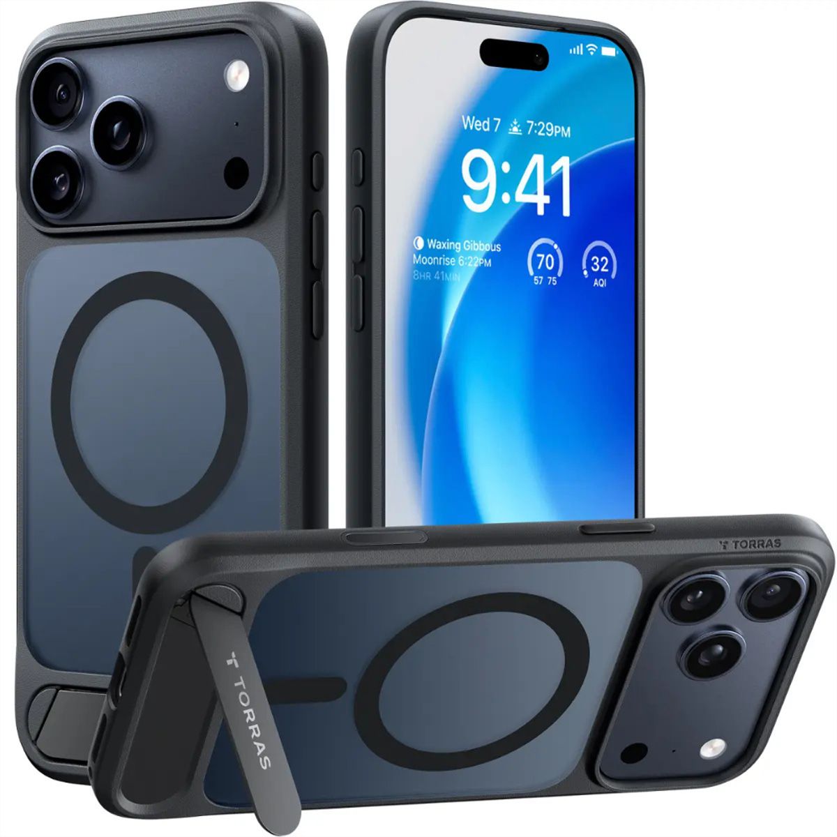 Torras Pstand Spin Case, iPhone 17 Pro Max, MagSafe, noir