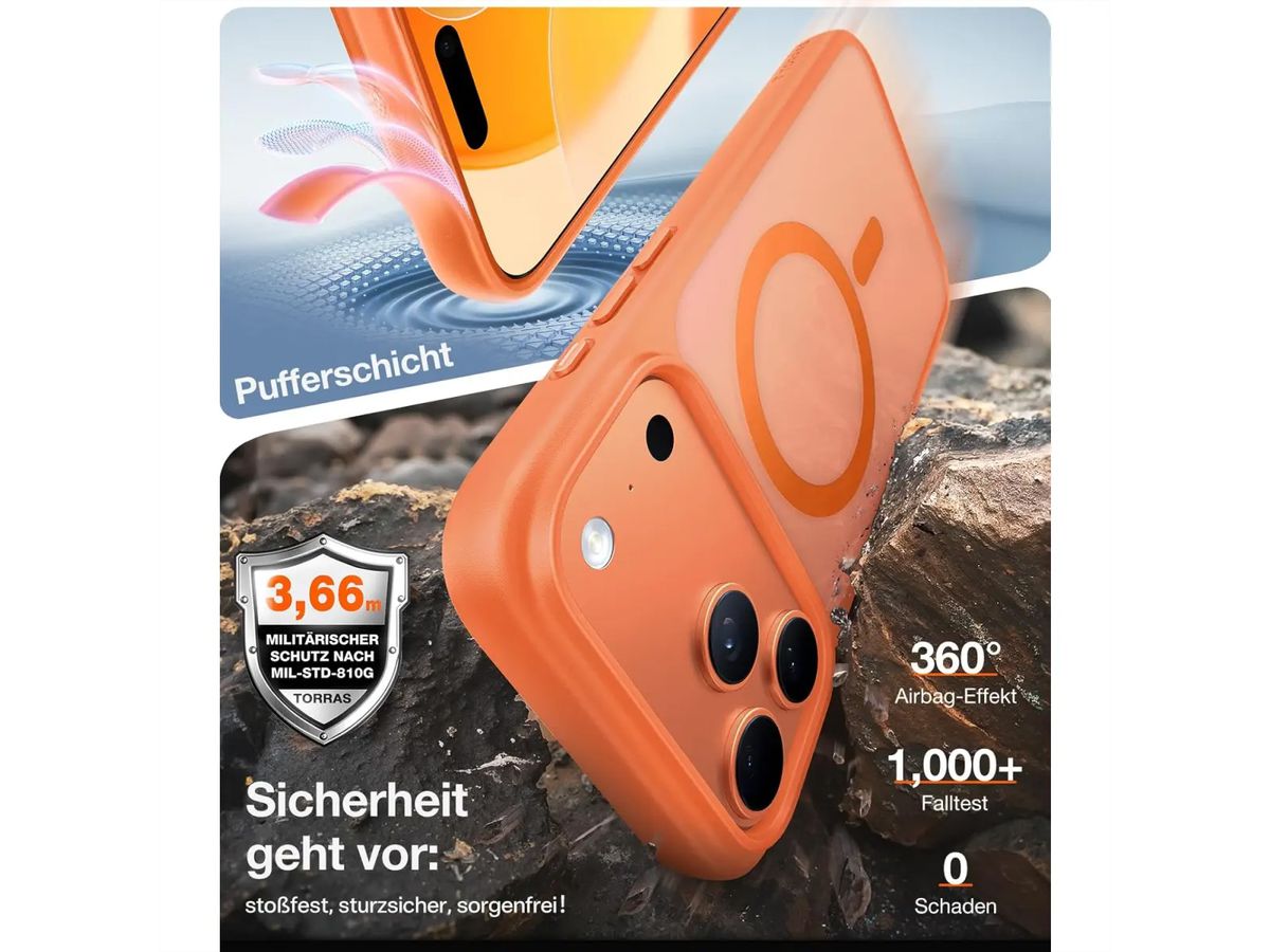 Torras Guardian Schutzhülle, iPhone 17 Pro, Magsafe, orange