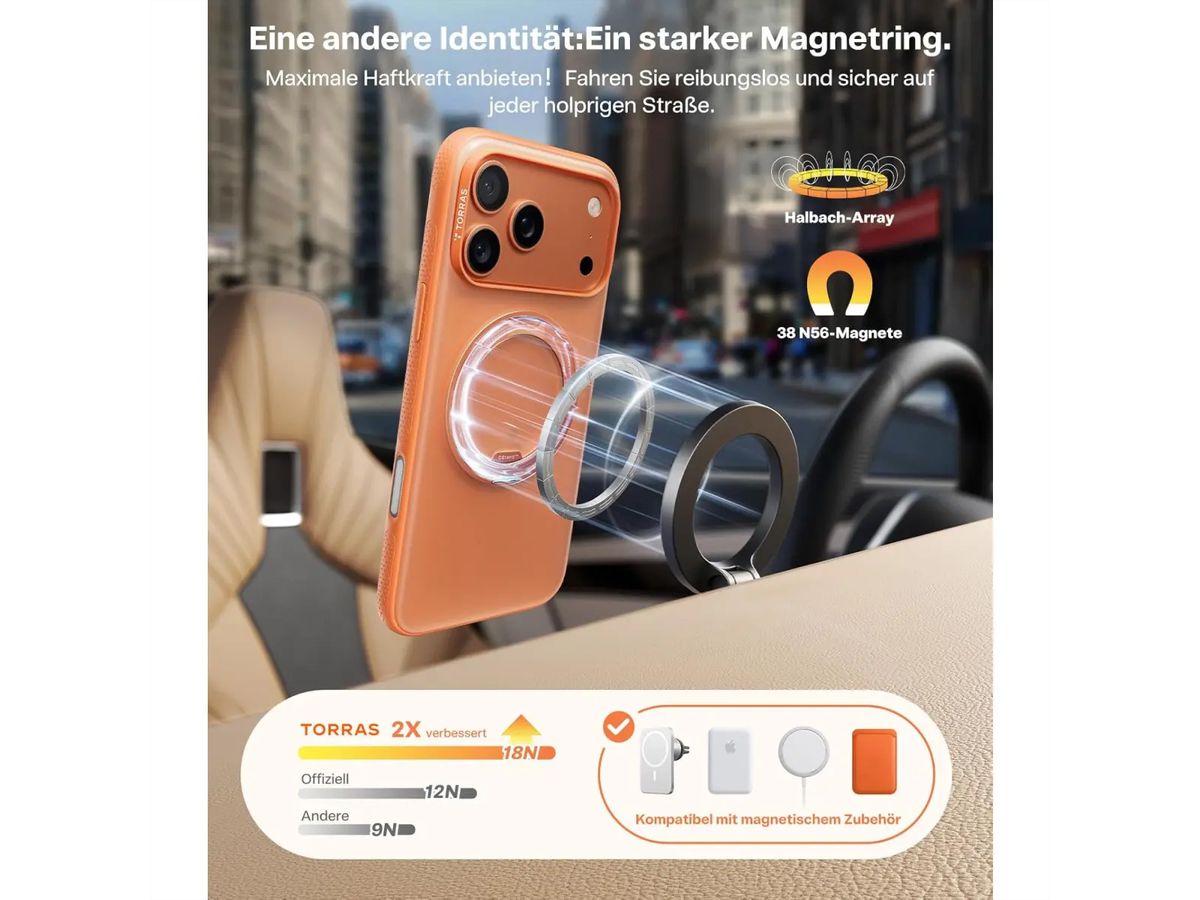 Torras UPRO Ostand Pro Schutzhülle, iPhone 17 Pro, Magsafe, orange