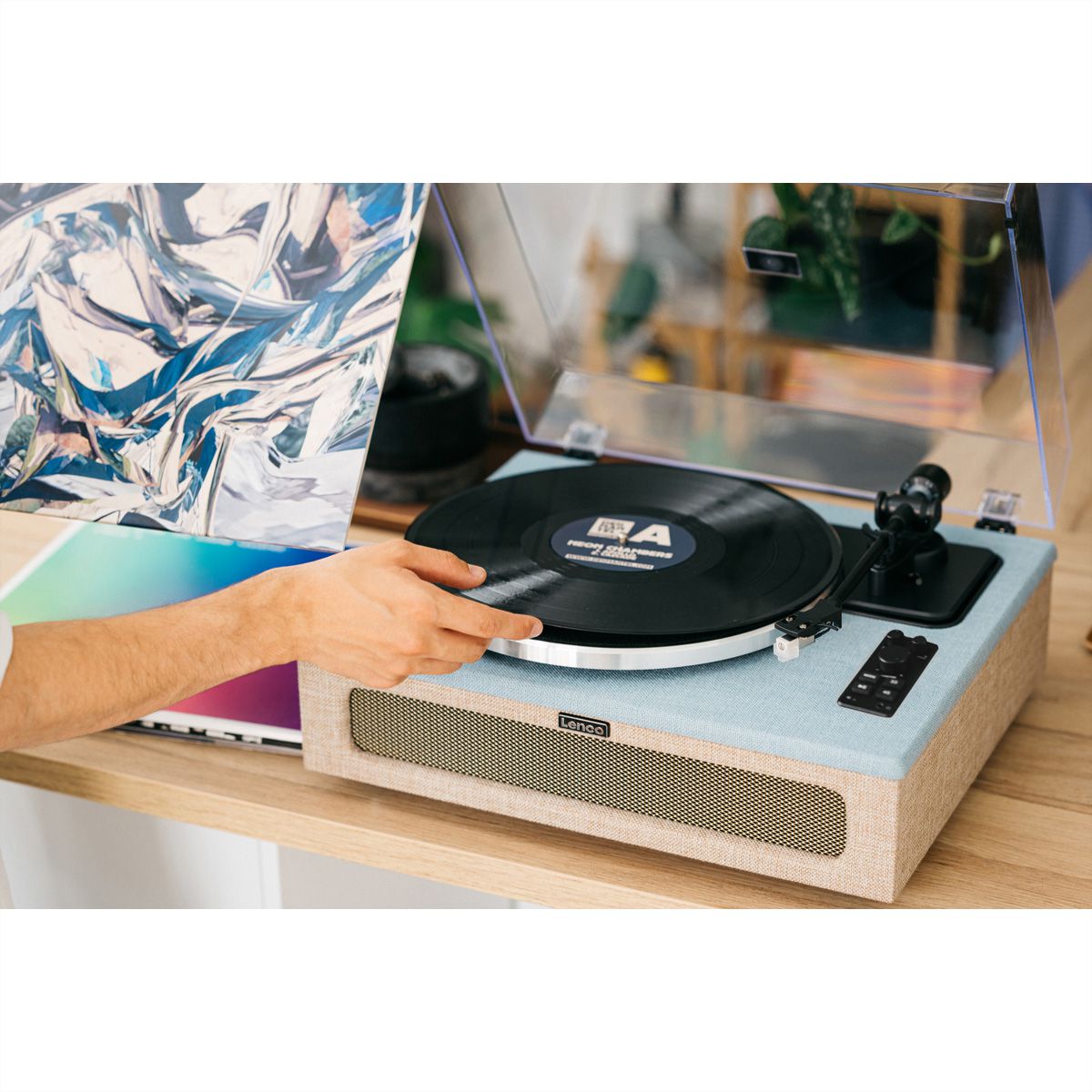 Platine vinyle Lenco LS-440, Bleu/beige