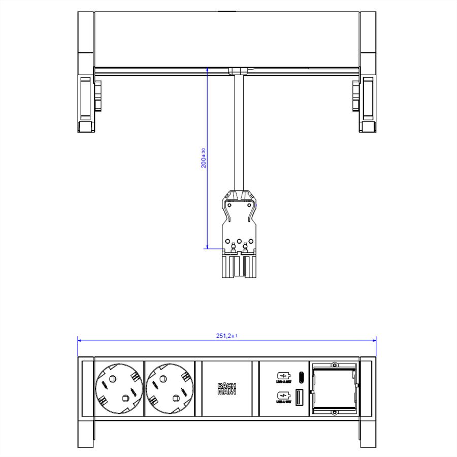 BACHMANN DESK2 2xSchutzkontakt USB A&C, USB Charger 22W 1xABD 0,2m GST18 weiss