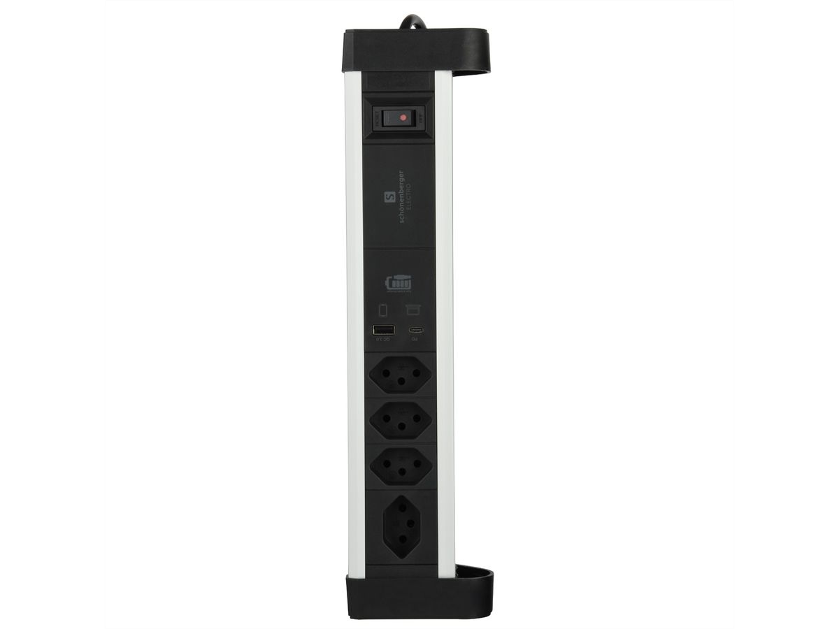 Schönenberger Alu-Tisch-Steckdosenleiste, 4xT13, 1xUSB-A, 1xUSB-C, schwarz