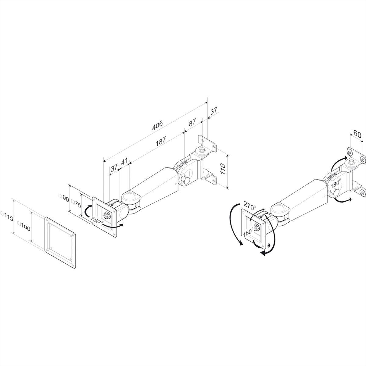 ROLINE Bras LCD standard, 4 articluations, fixation murale