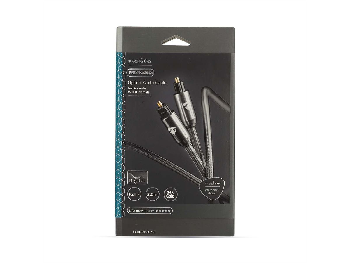 Nedis Optisches Audiokabel, 2x Toslink, ST/ST, grau, 3 m
