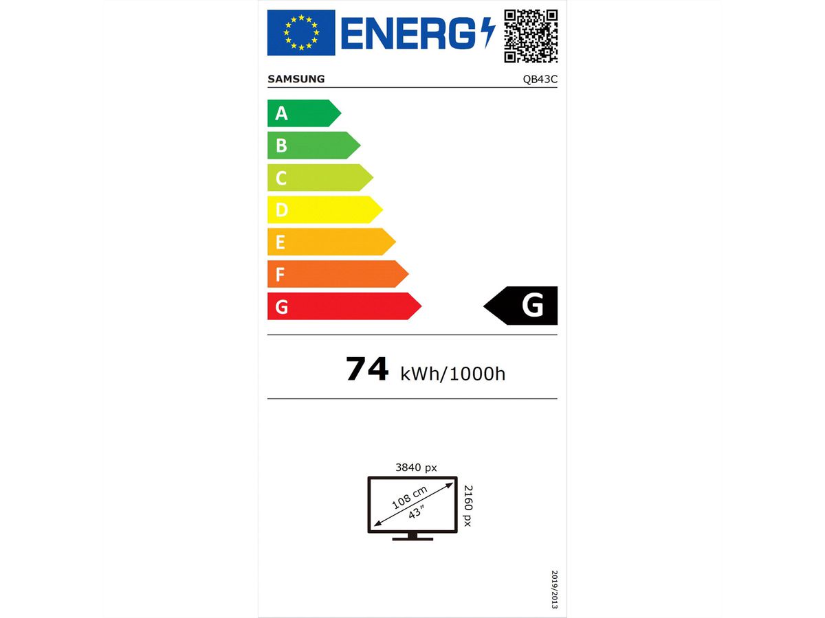 Samsung Digital Signage Display QB43C, 43'', 16/7 UHD, 350cd/m²