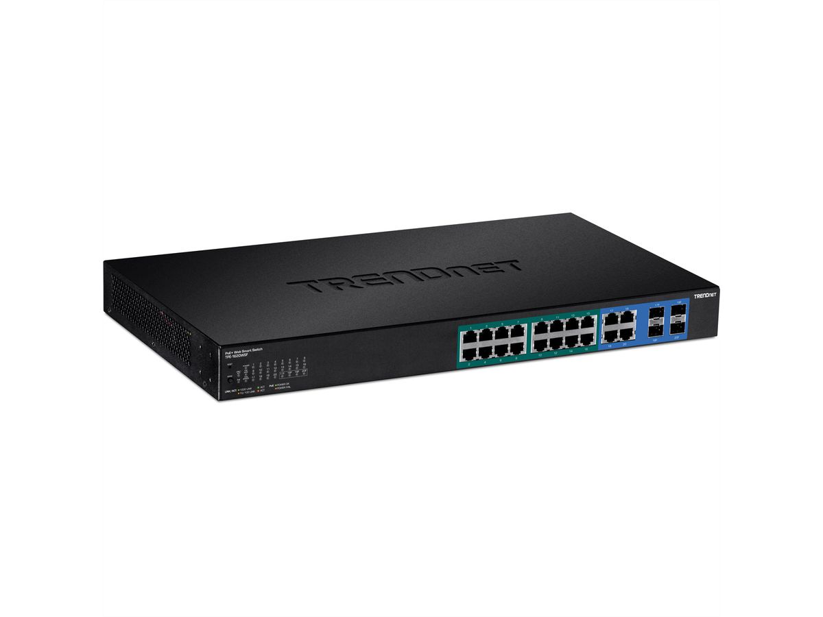 TRENDnet TPE-1620WSF 20-Port POE+ Switch Gigabit Web Smart, 2x SFP, 16x PoE+ (370W)