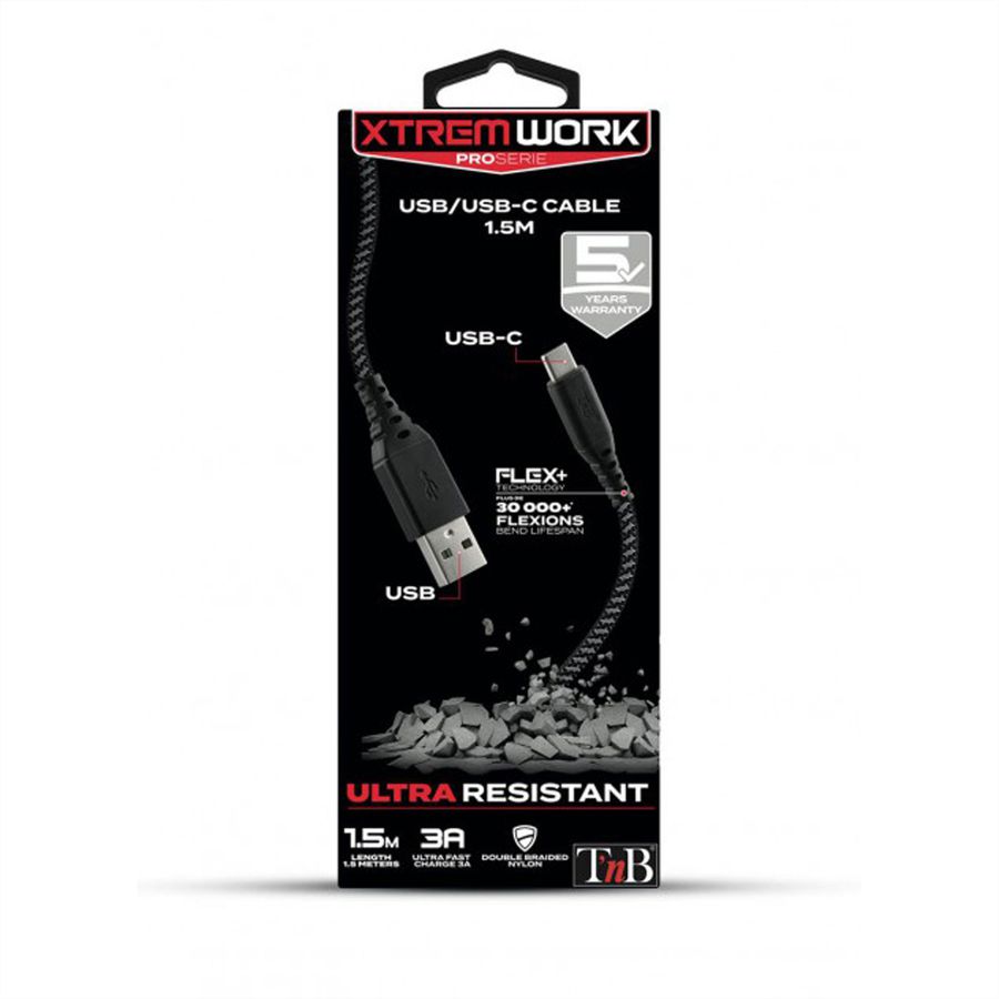T'NB XW3M USB/USB C Kabel, schwarz/grau, 1,5 Meter