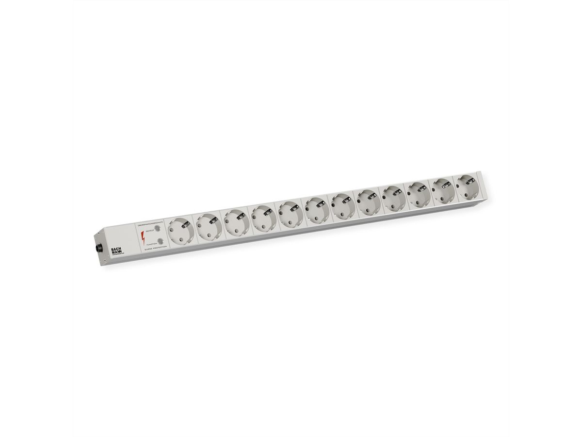 BACHMANN IT PDU ALU 1HE 12x Schutzkontakt, ÜSS, Zuleitung mit Schutzkontaktstecker