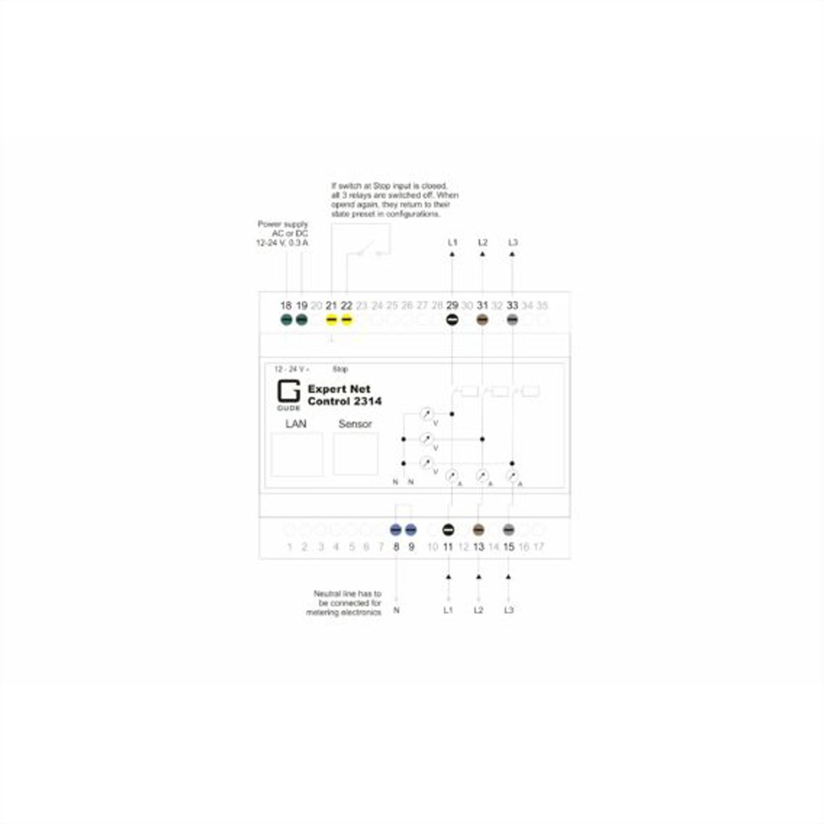 GUDE 2314-1 Commande Relais IP avec 3 sorties et mesure d'énergie, rail DIN