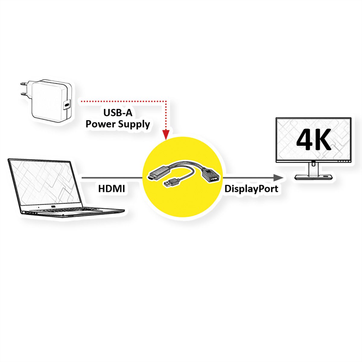 ROLINE Adaptateur HDMI - DisplayPort, v1.2, 4K, HDMI M - DP F, Actif