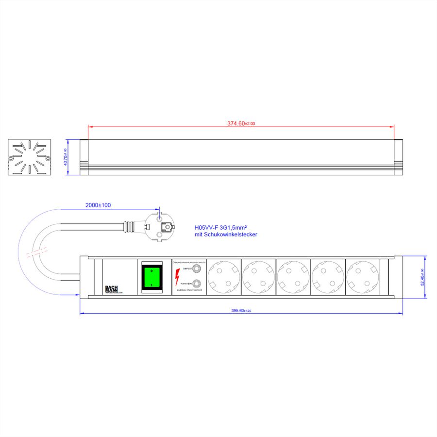 BACHMANN CONNECT LINE 5xSchutzkontakt, Schalter ÜSS