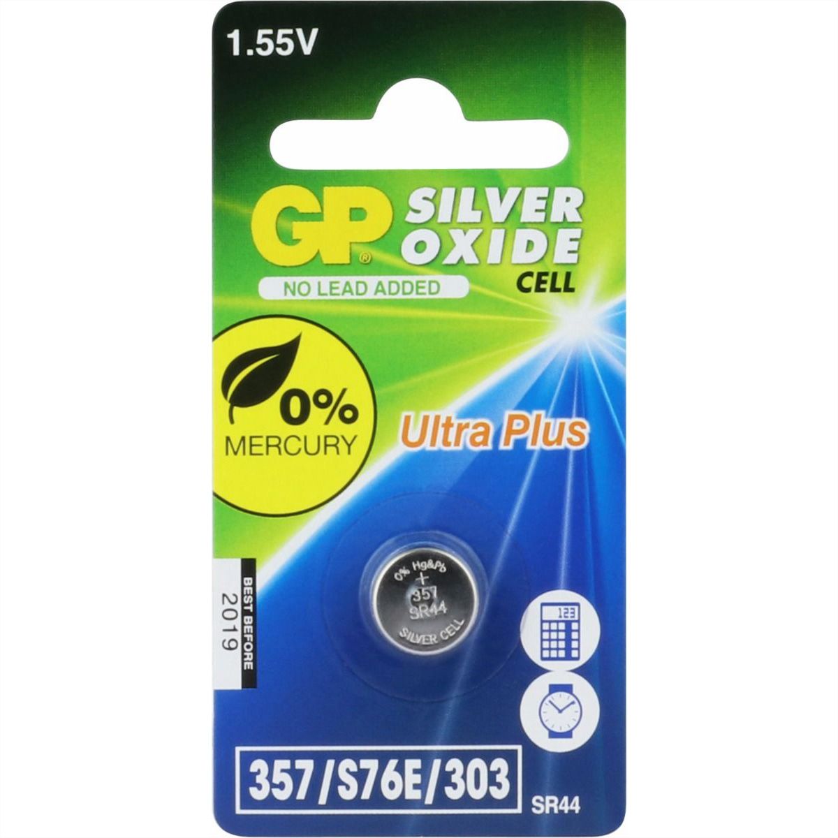 GP Batteries Uhrenbatterie SR44W 357, 1 Stk, Silber-Oxid, 1.55V High drain