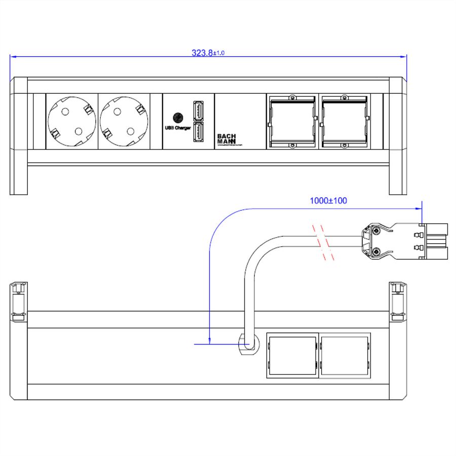 BACHMANN DESK 2xCEE7/3 1xUSB Charger