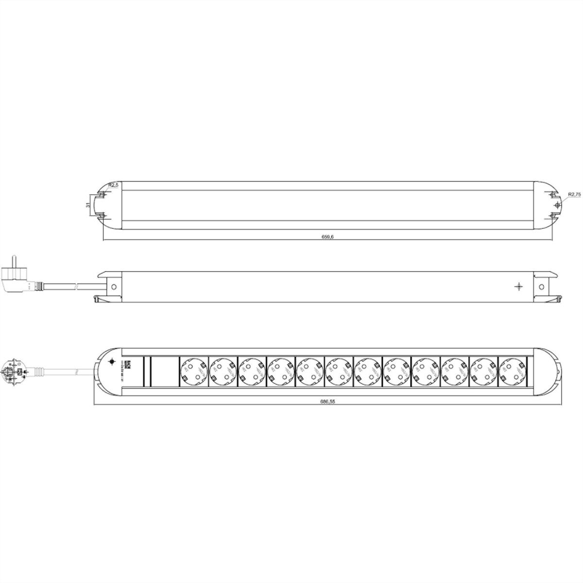 BACHMANN PRIMO Steckdosenleiste 12x Schutzkontakt, Aluminium, 1,75 m