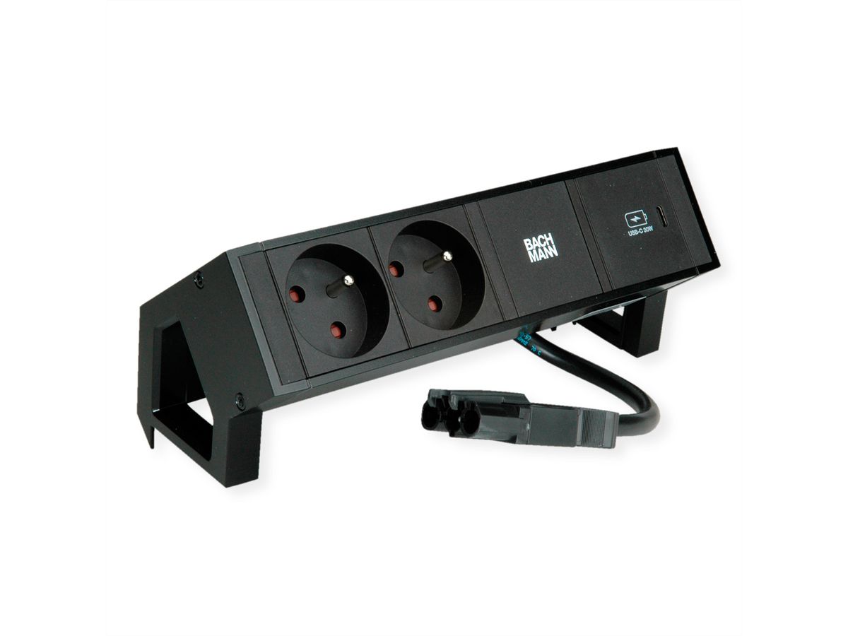 BACHMANN DESK2 2xUTE 1xUSB C 30W 0,2m GST18 RAL9005