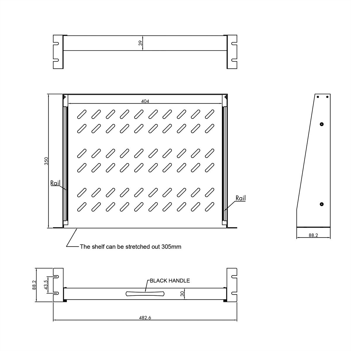 VALUE Etagère 2UH extractible, 404 x 350 mm, 30 kg