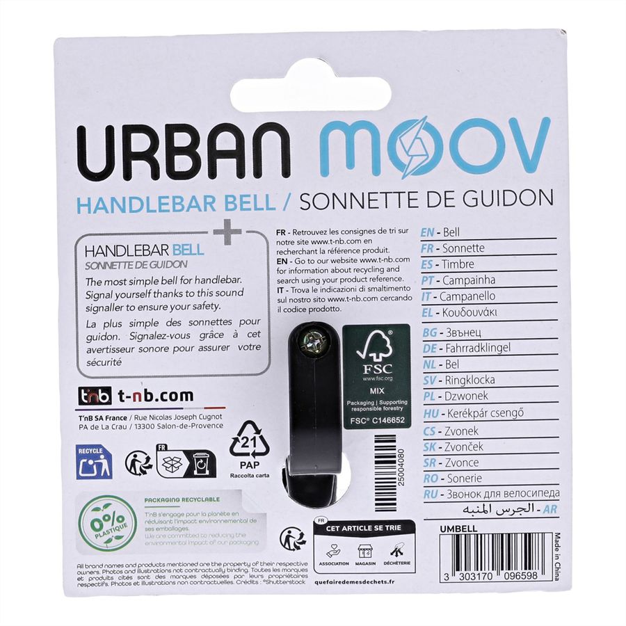 T'nB Urban Moov Sonnette pour vélo/trottinette, Noir