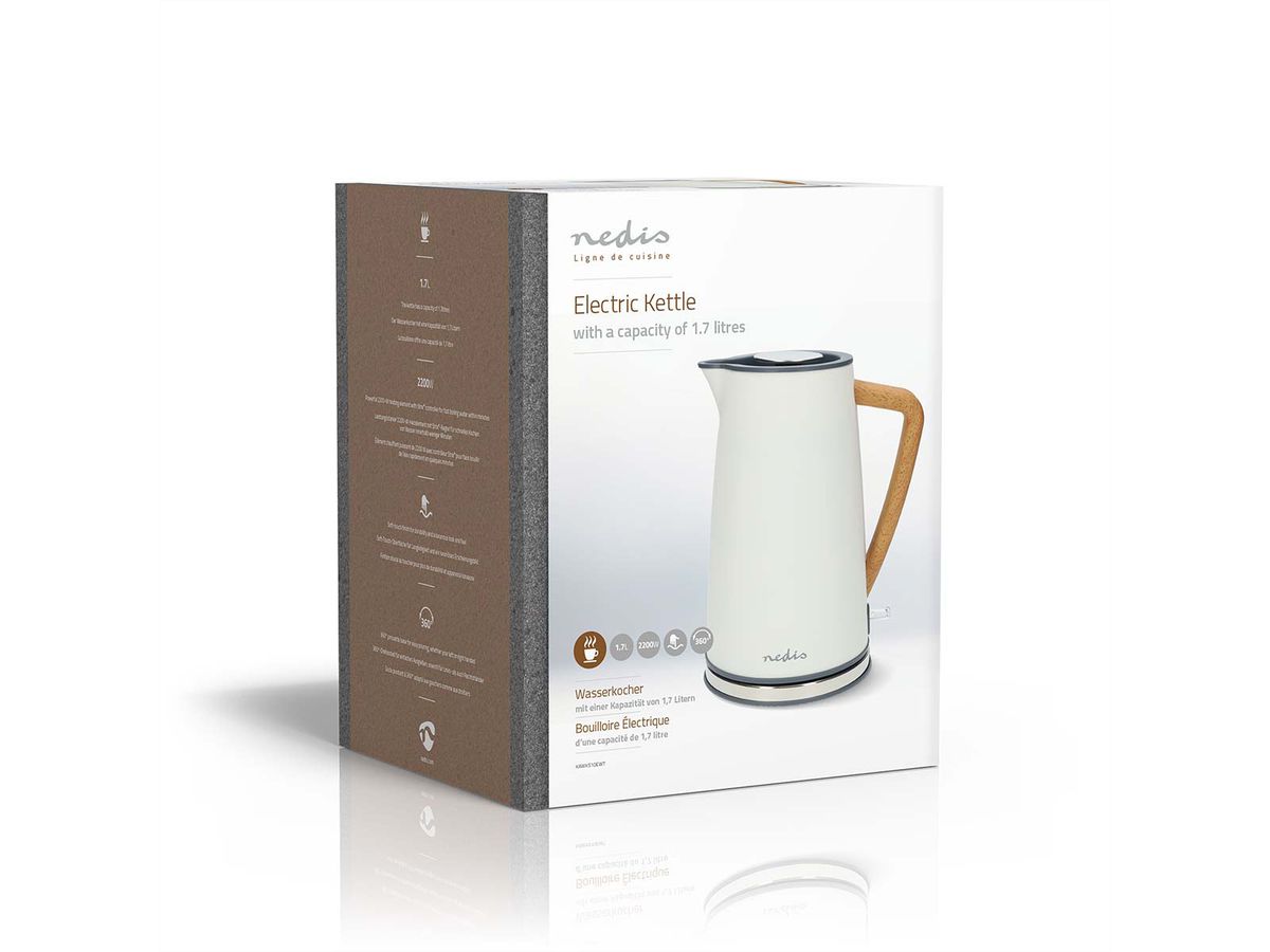 Nedis Wasserkocher 1.7 l, weiss, Soft Touch, Strix