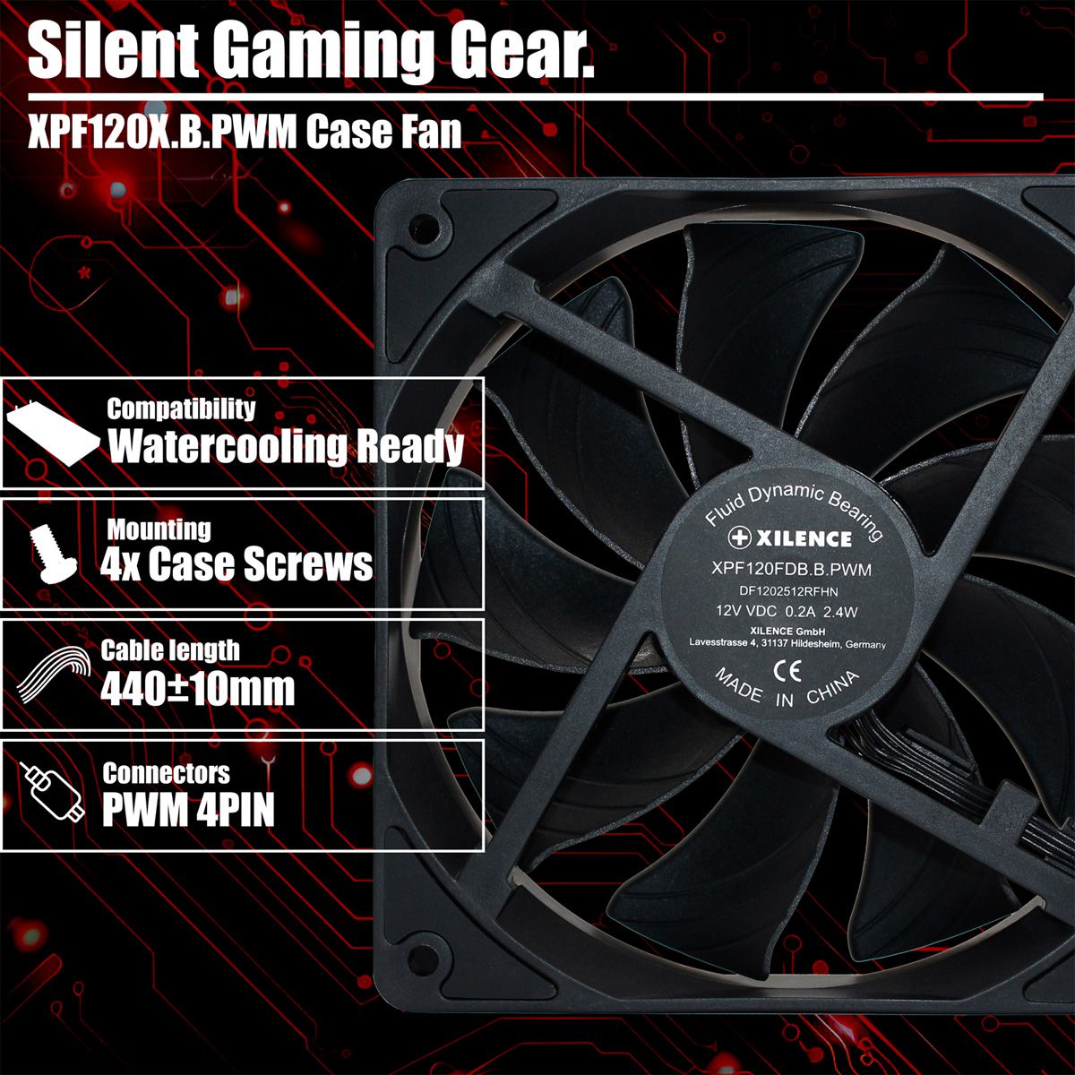 Xilence XPF120X.B.PWM 120mm PWM FDB Ventilateur de boîtier, 4PIN