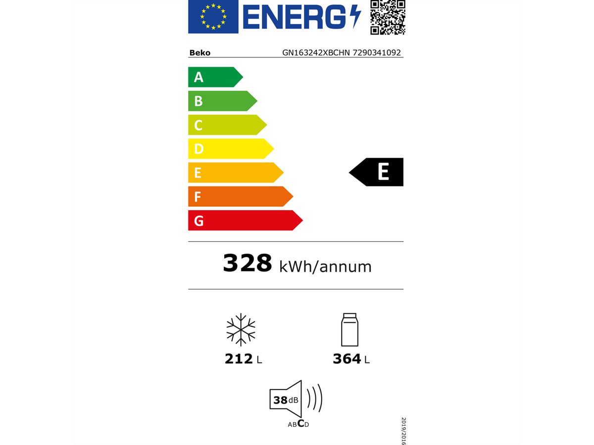 Beko Side by Side GN163242XBCHN, 554l, No Frost, silber, Wasserspender mit Tank