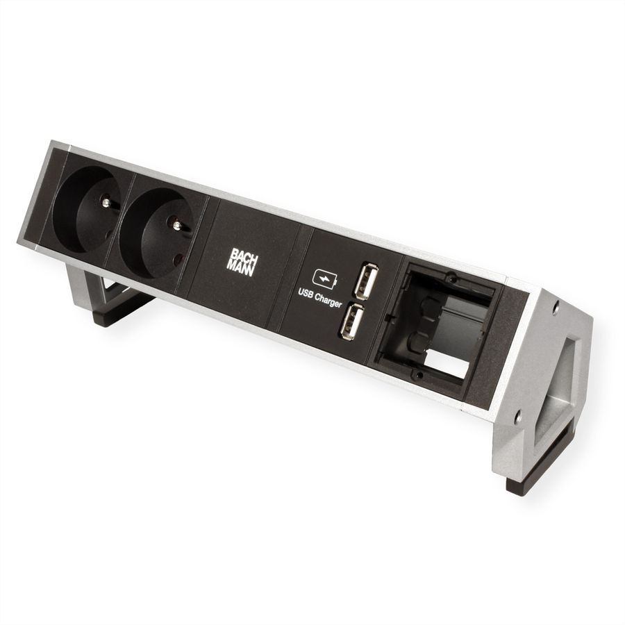 BACHMANN DESK2 2xUTE 35° 1xUSB Charger 1xCM Strom 0,2m GST18 Inox