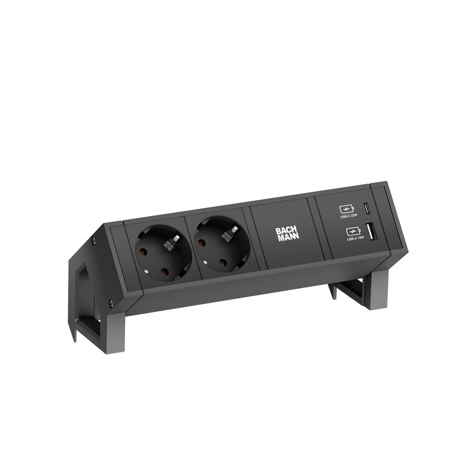 BACHMANN DESK2 2xSchutzkontakt USB A&C, USB Charger 22W 0,2m GST18 Schwarz