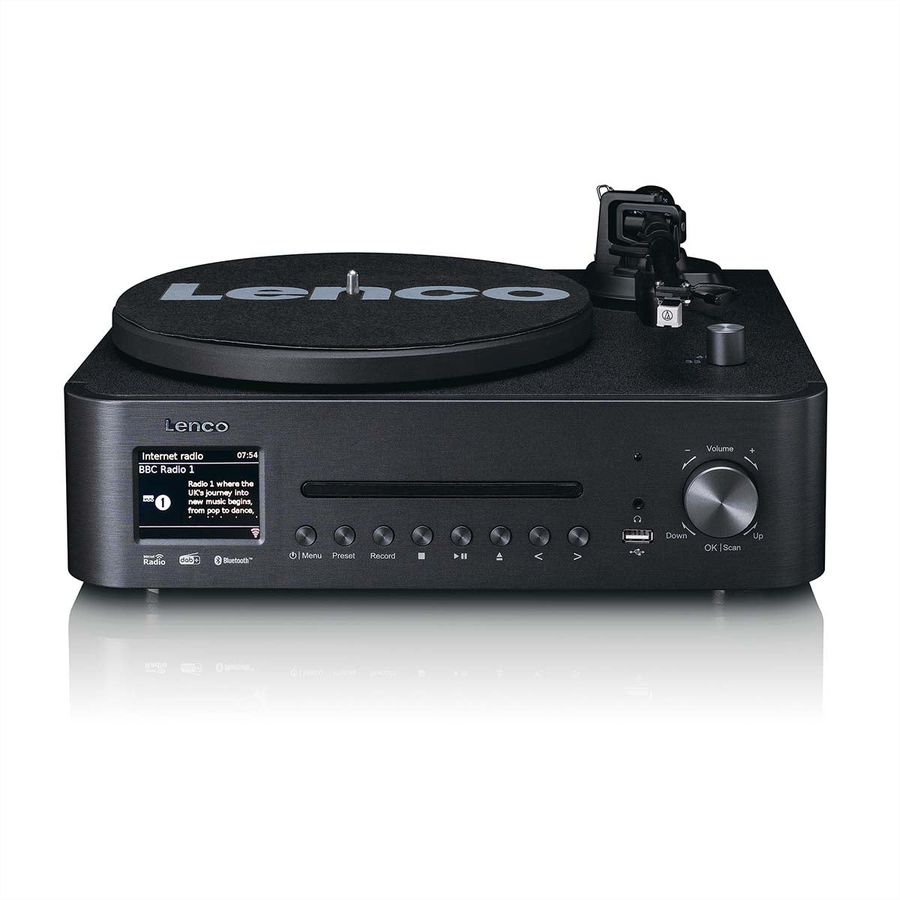 Lenco MC-760BK - Chaîne hi-fi stéréo avec platine vinyle et haut-parleurs, CD, MP3, BT, USB, RC