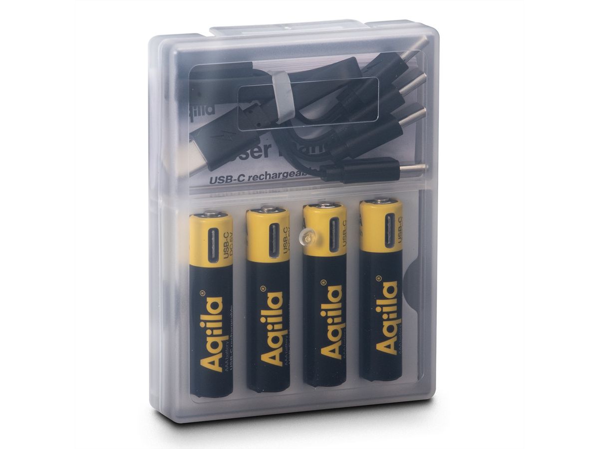 Aqiila USB-C Batterie AAA 4x, 600 mAh, 1,5 V