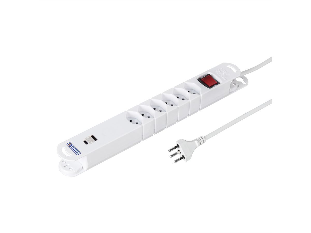 Steffen Steckdosenleiste Variabl 6fach, 1xUSB-A,1xUSB-C,mit schalter,weiss, 3m