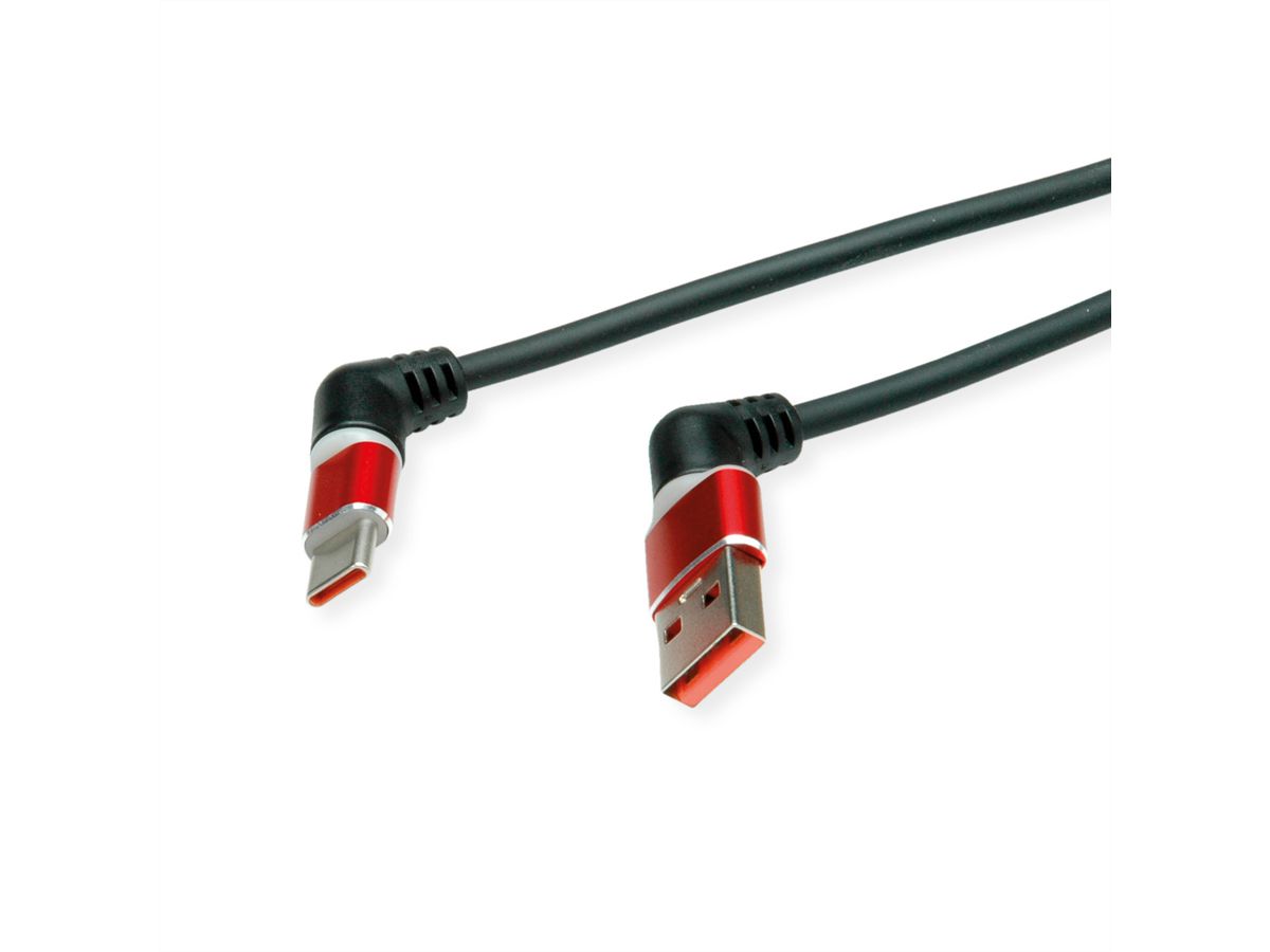 ROLINE USB 2.0 Kabel, Typ-C - Typ-A, ST/ST, 360° Rotation, schwarz / rot, 1 m