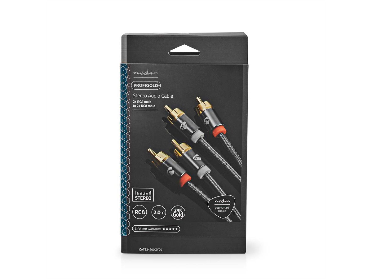 Nedis Stereo-Audiokabel, 2x Cinch, ST/ST, grau, 2 m
