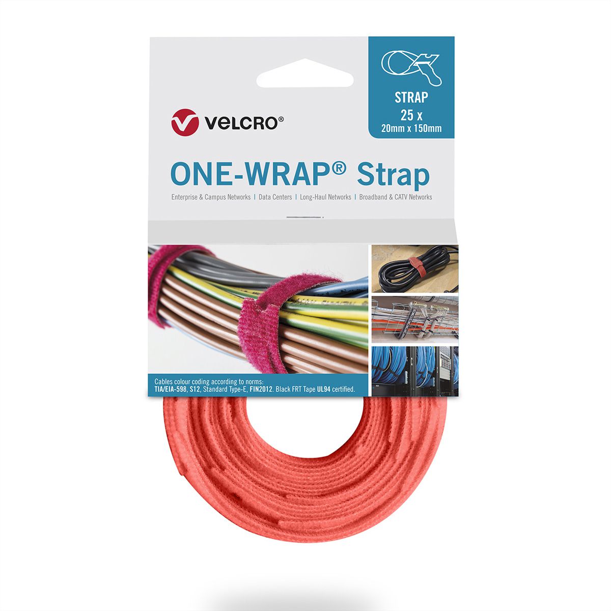 VELCRO® One Wrap® Strap 13mm x 200mm, 25 pièces, orange