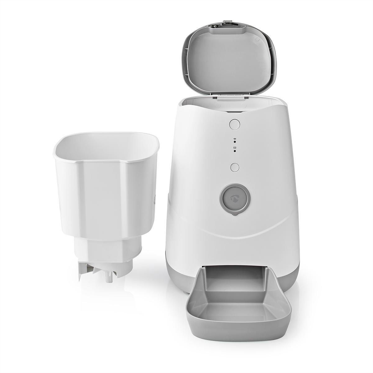 Distributeur de nourriture Nedis SmartLife Wi-Fi 3,7 l pour chiens et chats, Android™ / IOS, Blanc, Gris