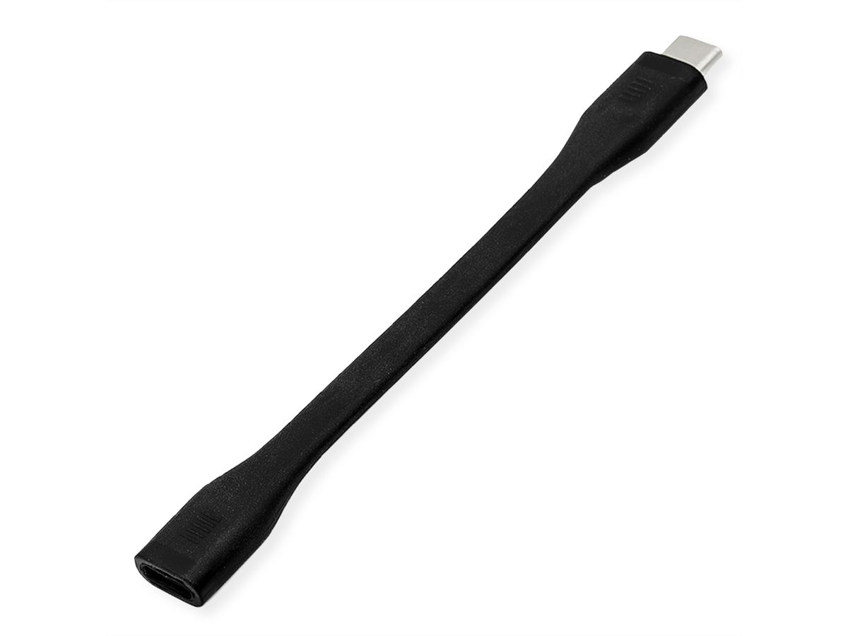 ROLINE Câble USB4 Gen3x2, C-C, M/F, 8K UHD-2, 40Gbit/s, 100W, plat, noir, 11,5 cm