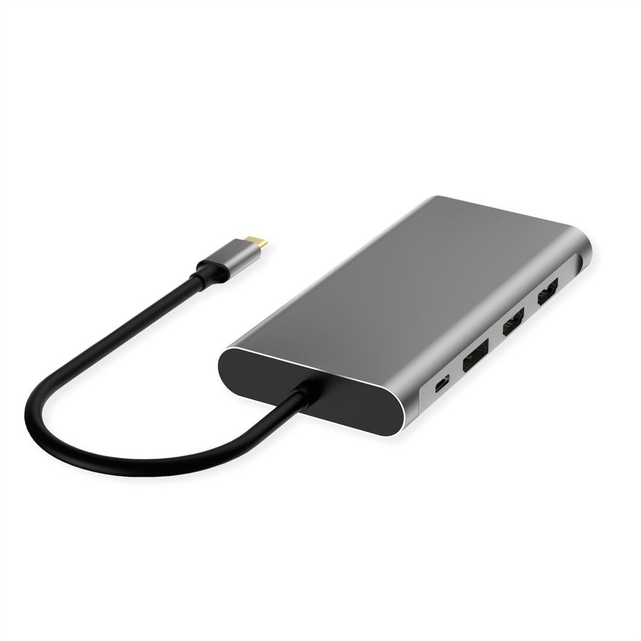 VALUE USB-C Dockingstation, 2x 4k HDMI, DP, VGA, Gigabit Ethernet, 2x USB-C, 2x USB-A, PD