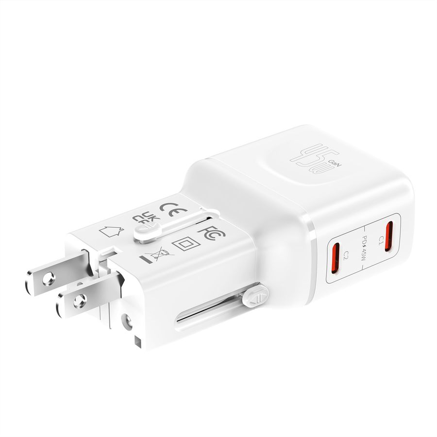 VALUE USB Reise-Charger mit Euro-Flach-/UK-/US-Stecker , 2x USB-C-Anschlüsse, 45 W