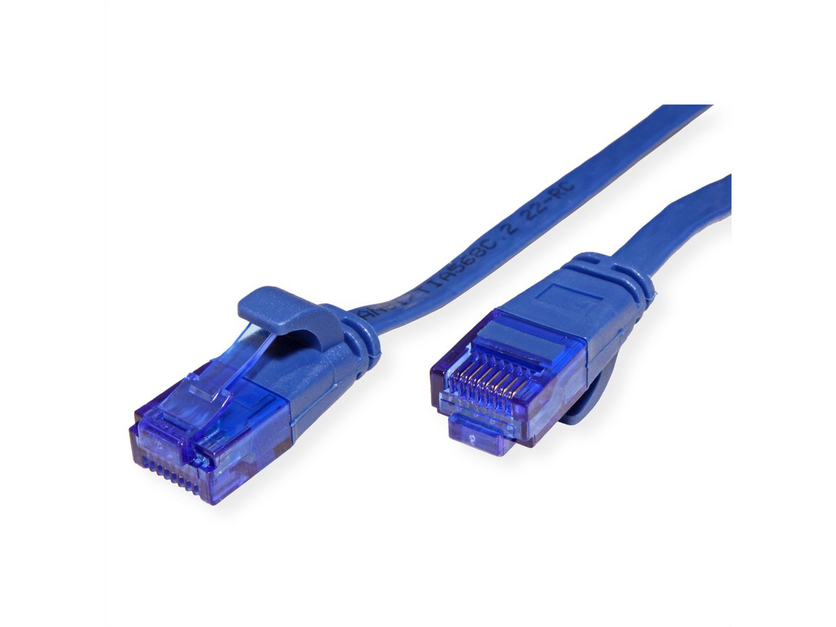 Cordon VALUE Cat.6A (Classe EA) UTP confectionné, plat, bleu, 1,5 m