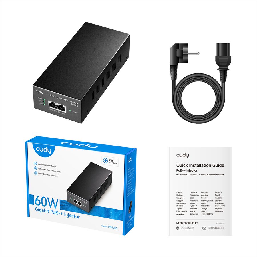 CUDY POE300 Injecteur Gigabit PoE++ 60W