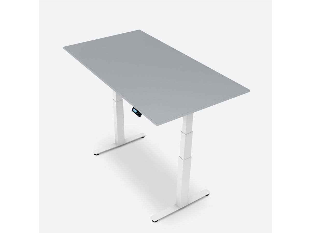 WRK21 Bureau Work 160 x 80 cm, Hauteur réglable, Gris uni / Blanc