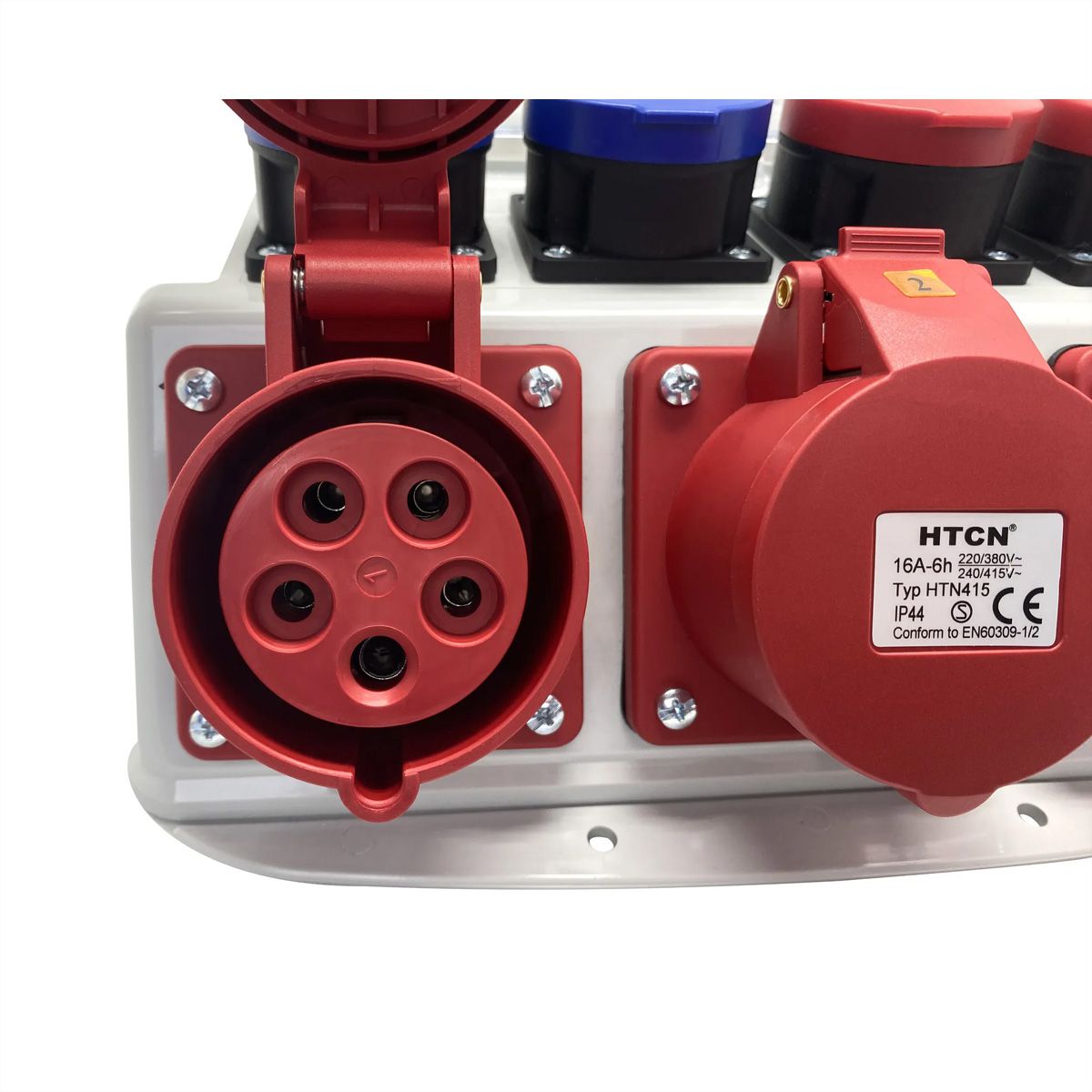 Stromverteiler 16A IP44/IP55 + FI Input, 1x CEE16/5 Output: 2xCEE16/5 2xT23 2xT25, grau