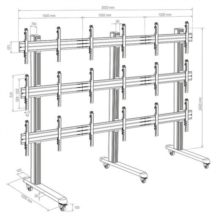 Hagor Wandhalterung HA-VWT 3 x 3 Landscape, Videowall-Trolley, schwarz