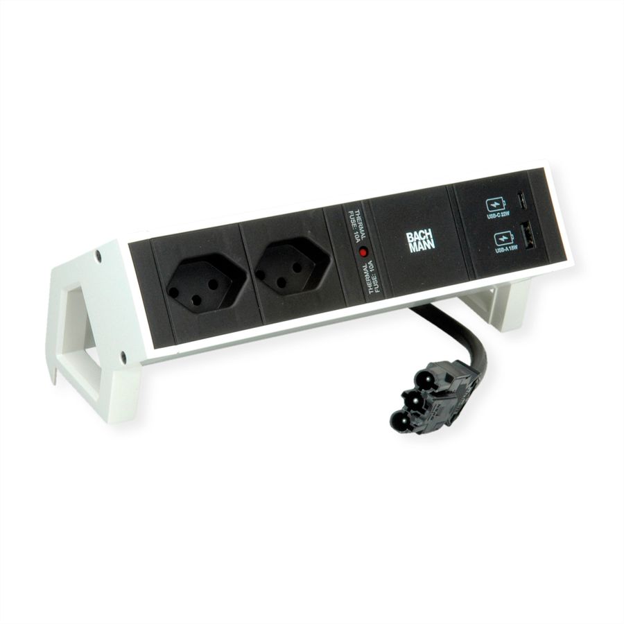 BACHMANN DESK2 2xCH 1xUSB A/C 22W, 0,2m GST18 RAL9010 Schweiz