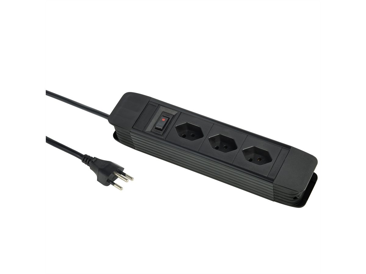 Schönenberger Prise multiple Principio, 3x T13, 2.0m, interrupteur, noir