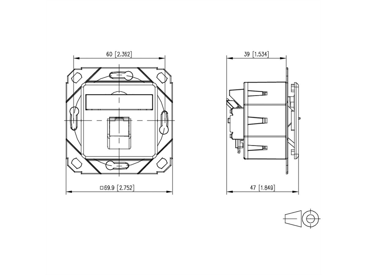 METZ CONNECT E-DAT C6A IDC Prise, 1 port, goulotte encastrée (UPk), blanc signalisation brillant