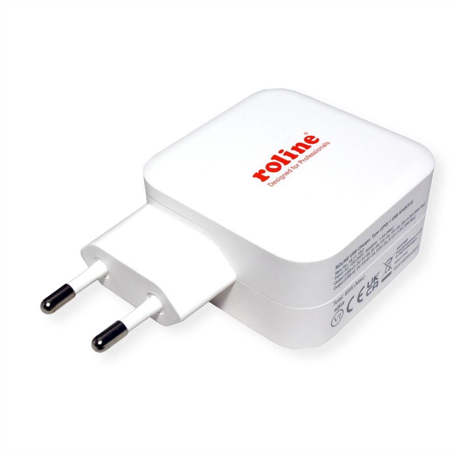 ROLINE Chargeur USB avec prise Euro, 2 ports, 1x QC3.0 + 1x C (PD), 65W