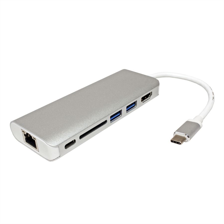 ROLINE Dockingstation USB-C, HDMI 4K, USB, SD/MicroSD, Gigabit Ethernet