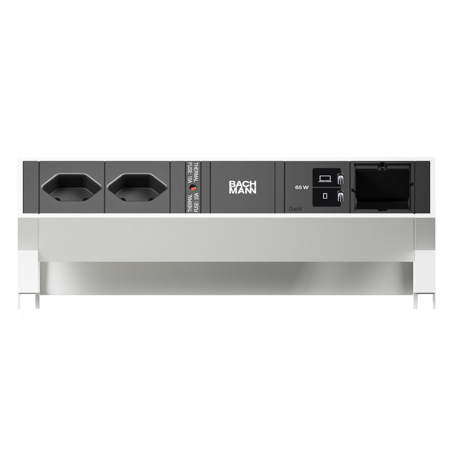 BACHMANN DESK2 2xCH 90° 1xUSB C/C 65W, 1xCM L=0,2m RAL9010