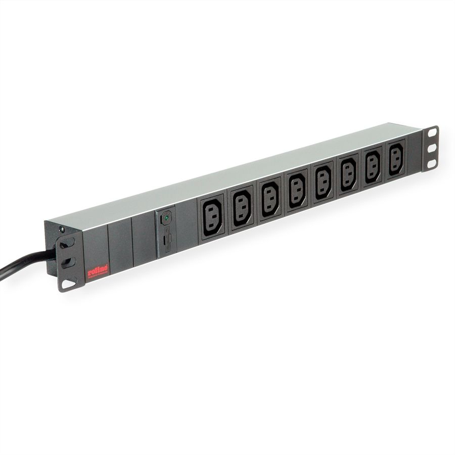 ROLINE 19-Zoll-Steckdosenleiste 8-fach C13 + C14-Stecker, 10A, silberfarben, 2 m